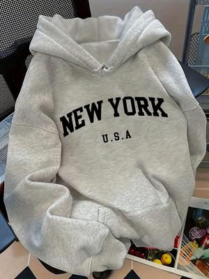 Women's Hoodie Relaxed Fit Women's Hoodie  NEW YORK U S A  Lettering Pullover Sweatshirt Everyday Casual Outfits Casual Trend