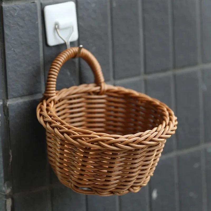 Wall-mounted Vegetable Basket Fruit and Sundry Basket Weave Storage Basket Kitchen Storage Home Decoration