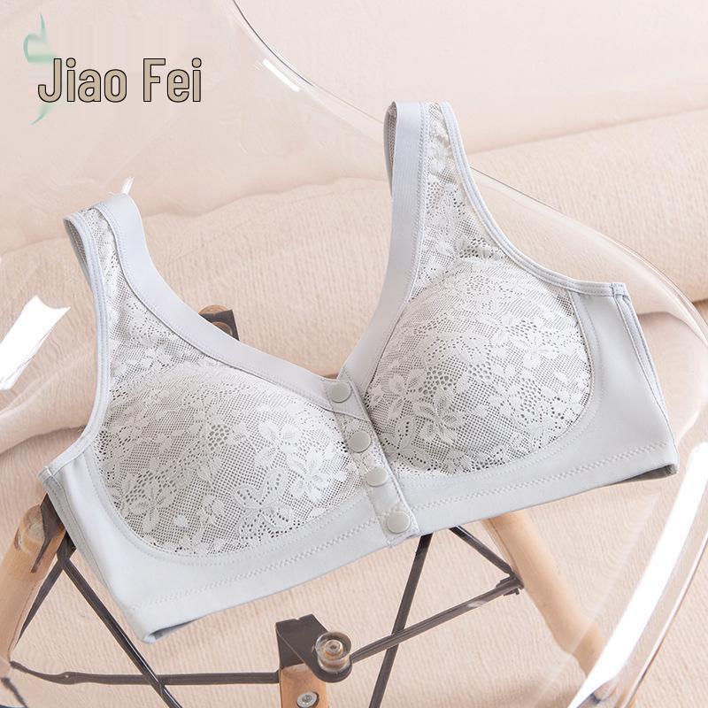 Jiao Fei Lace Wireless Front-Opening Vest-Style Sleep Bra for Middle-Aged and Elderly Women