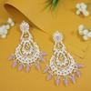Gold Plated Traditional Kundan & Pearl Drop Dangle Chandbali Earrings For Women