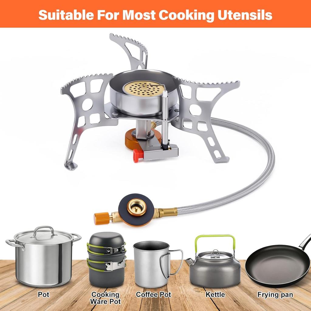 3900W Windproof Camping Stove Gas Cooking Burner Portable Propane Burners with Piezo Ignition for Outdoor Backpacking Picnic Hiking