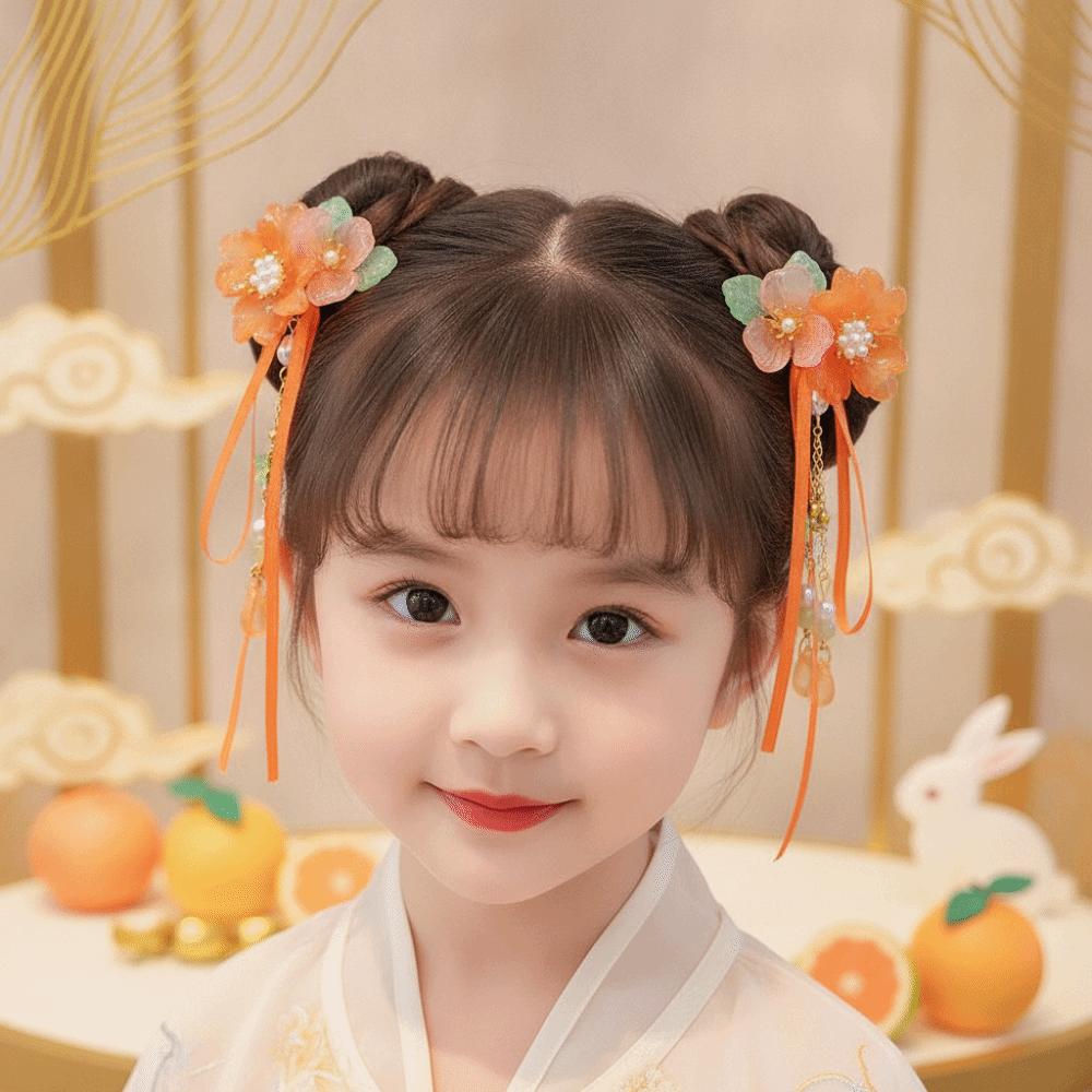 1 Pair Floral Tassel Pearl Bunny Hair Clips Double Clip Fairy Hairpins Princess Styling