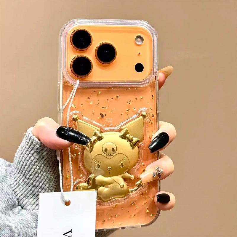 Мультяшный Золотой Счастливый Кот Kt Чехол для Мобильного Телефона Для Iphone17Promax Прозрачный Золотой Дьяволенок Новый Год iPhone 17Promax