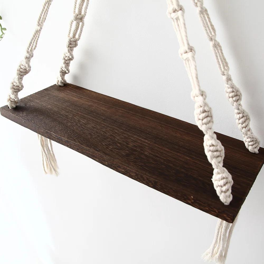 Nordic Triangle Floating Shelves Bohemian Woven Tapestry Storage Rack Ins Wall Hanging Living Room Bedroom Decor Storage Shelf