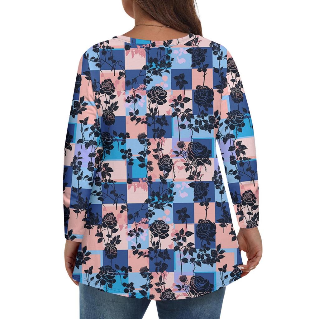 Modisches lässiges Langarm-Oberteil für Damen in Übergröße mit Blumenprint Übergröße Blumenprint-Oberteil