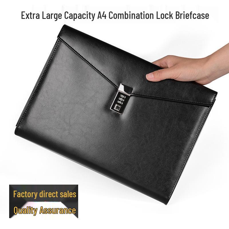 A4 Leather Business Briefcase with Combination Lock and Custom Logo