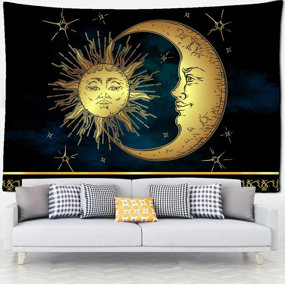 Sun God Moon God Tapestry Bohemian Style Wall Hanging Background Decoration Fabric Beautiful Mysterious Print Decoration