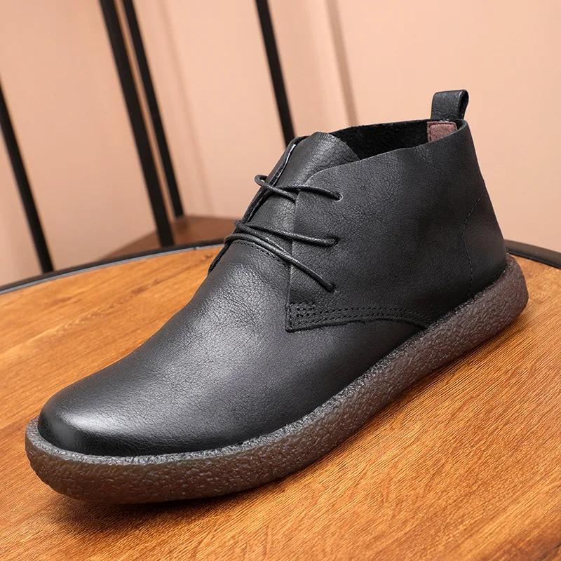 

Повседневные кроссовки для ходьбы с высоким голеностопом, верхний слой из коровьей кожи, мягкая кожаная подошва, мужские весенние полусапоги, обувь для кемпинга на открытом воздухе 44