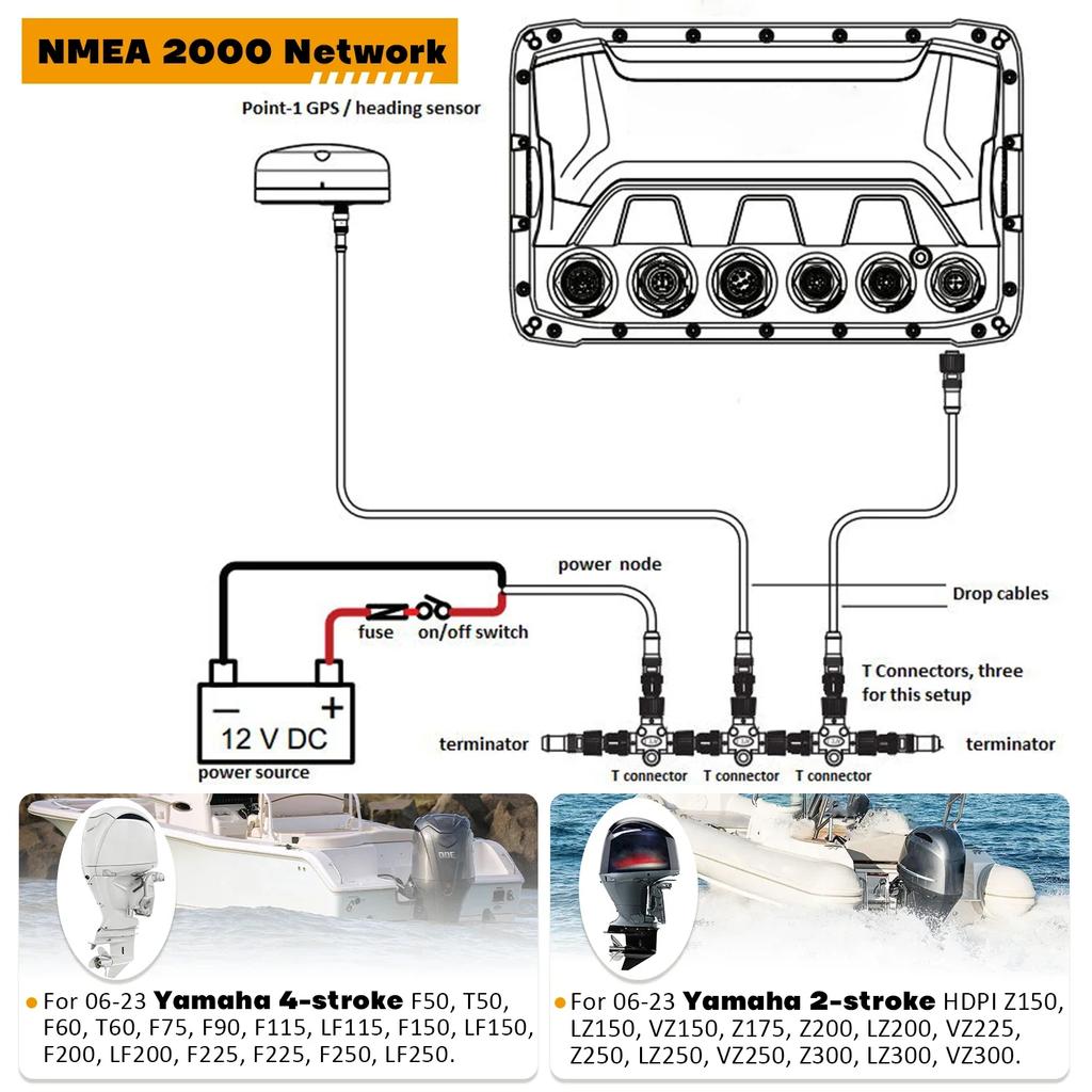 Yamaha Engine Interface Cable for NMEA 2000 Yacht Network with T-Connector Included (1m; 2m; 5m; 6m;7m) For Lowrance & Simrad