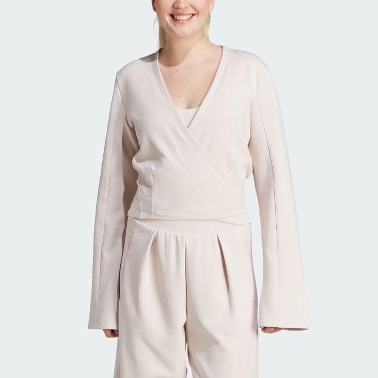 Adidas Yoga Cover-Up Solid Color V-Neck Wrap Yoga Crop Top Women tops Oil-Grey IS2987