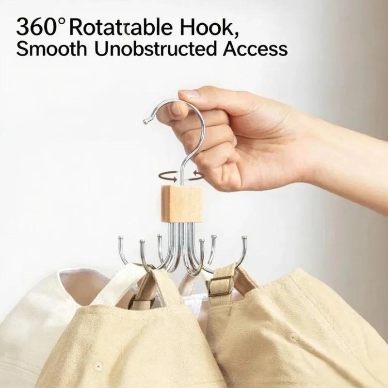 Multifunctional Multi-claw Hook 360° Rotatable Anti-rust Bag Belt Wooden Storage Rack for Bras Ties Scarves Household Closet