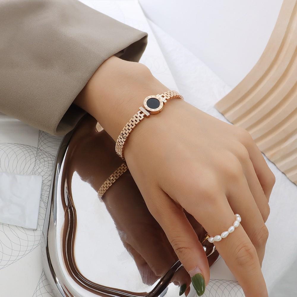 Rose Gold Roman Numeral Titanium Steel Bracelet for Women – Elegant, Versatile & Vintage European-American Style