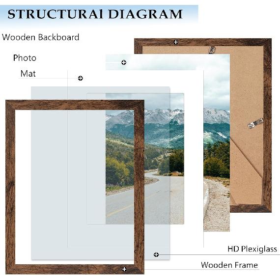 8x10 Picture Frame with 6x8 Mat Deep Brown, Display 6x8 with Mat or 8x10 Without Mat, Wood 8 by 10 Photo Frame, 8 x 10 Frame for Wall Hanging and