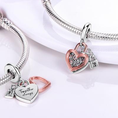 Rose Gold Leaf Bead Sparkling CZ Flower & Heart 925 Silver Dangle Charms Fit Original Fasion Bracelet Diy