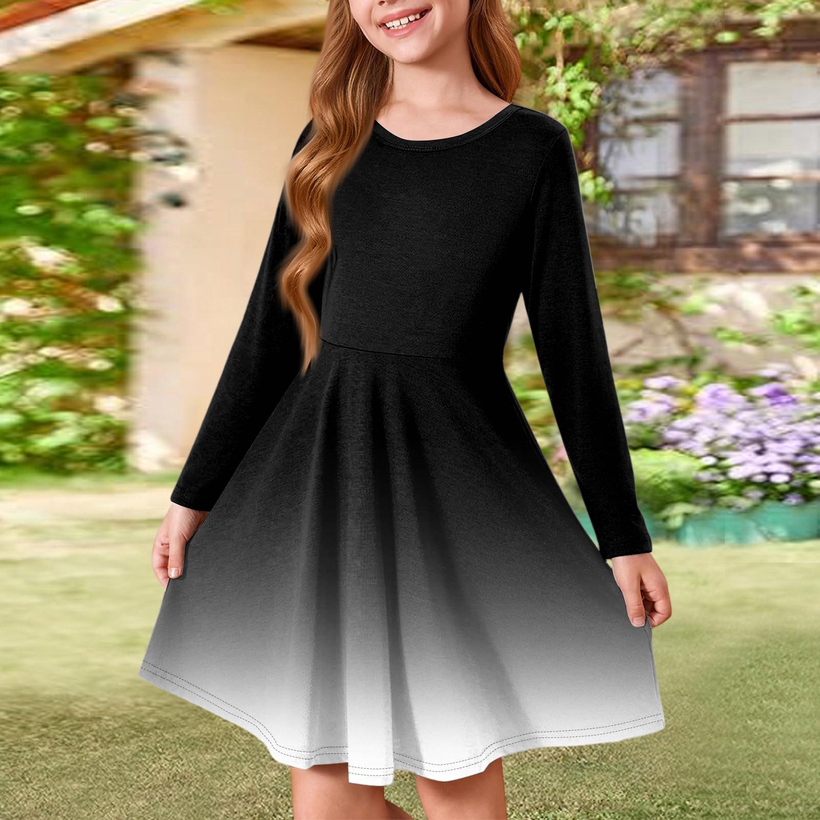 

Летнее платье принцессы для девочек - платье-футболка А-силуэта с длинными рукавами 140 чёрный