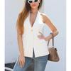 Summer Women's Clothing French Style Design Minimalist Easiest for Match One Button Halterneck V-neck Sleeveless Vest Vest Top