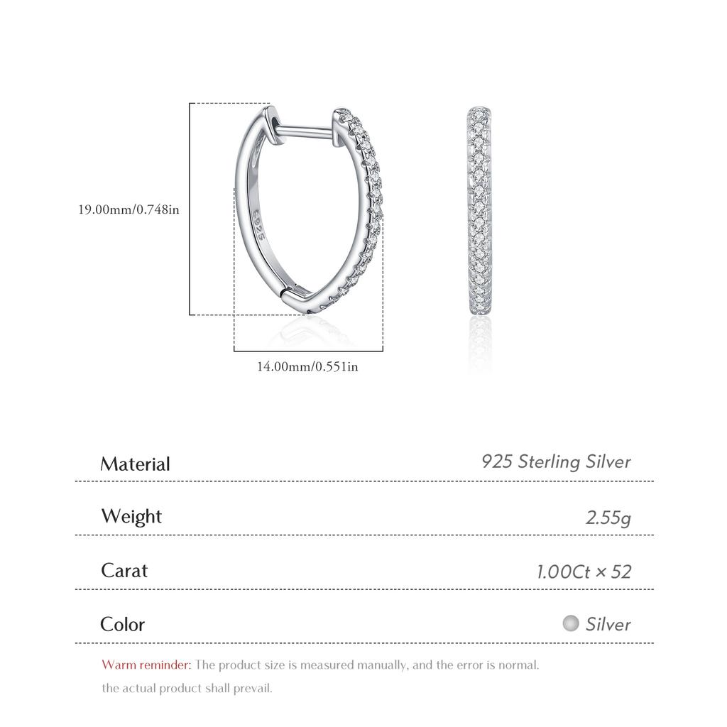 925 Sterling Silver Trendy Geometric Thin Ear Buckle Dazzling Moissanite Hoop Earrings for Women OL Fine Jewelry
