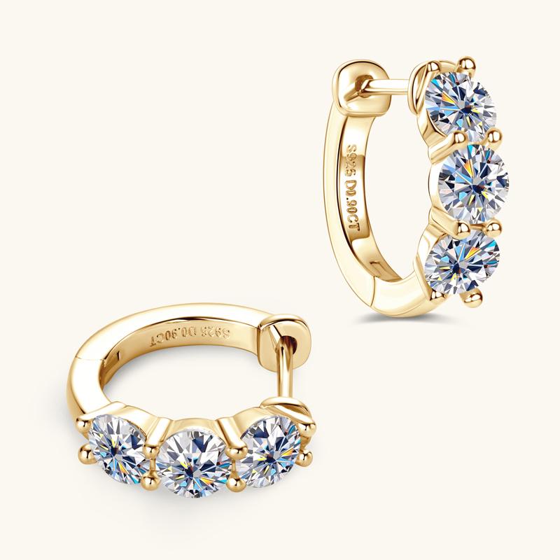 2024 New Three Stone Earrings Real 925 Sterling Silver 4mm Round Moissanite Hoop Earrings for Women Jewelry Gift Valentine Day