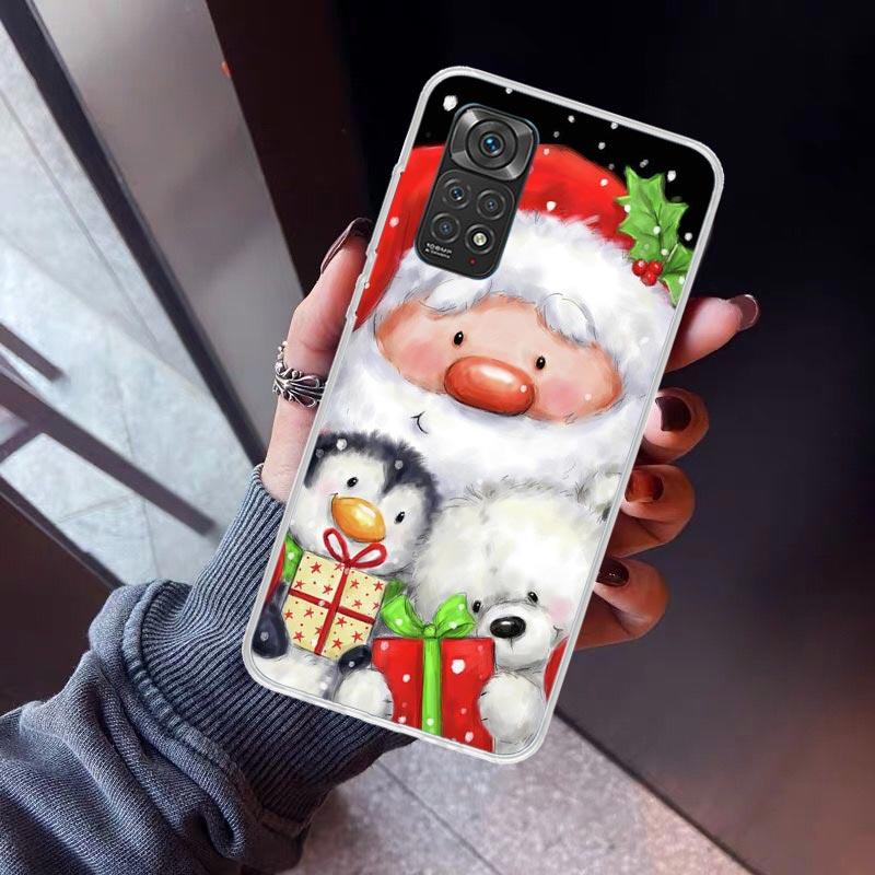 Happy Christmas Cute Bear Gift Phone Case For Xiaomi Redmi Note 10 11 12 13 14 15 Pro Plus 11S 12S 14S 11T 11E 10S Soft TPU Back