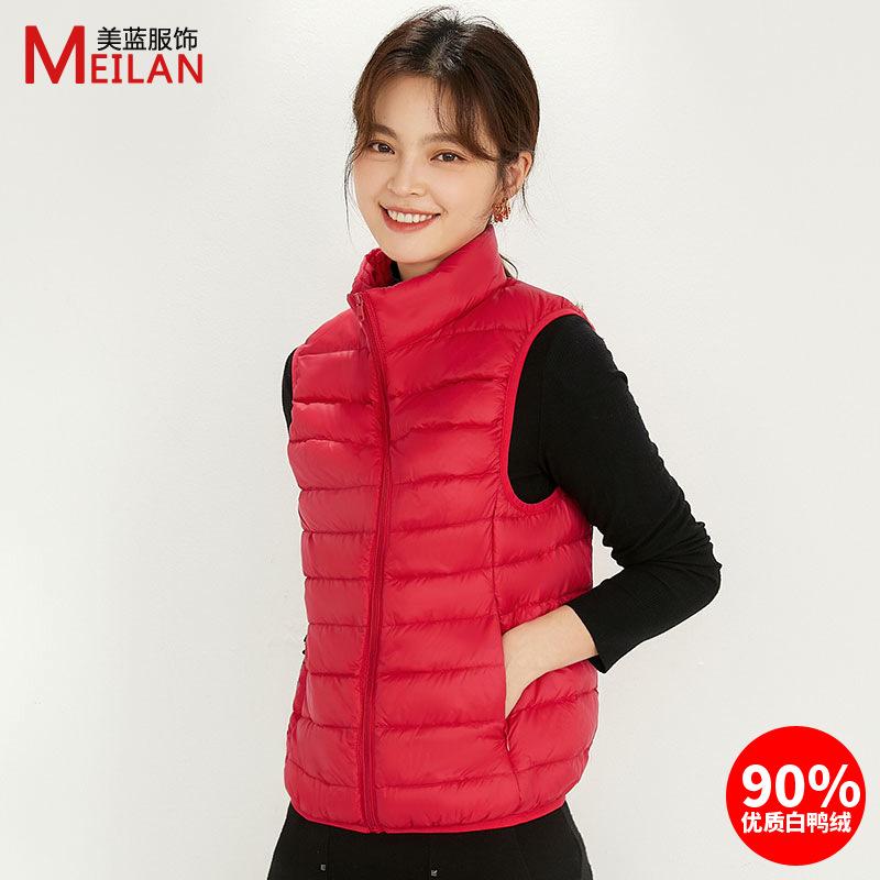 Velvet women's stand-up collar vest light down jacket women's large size thin light winter coat vest