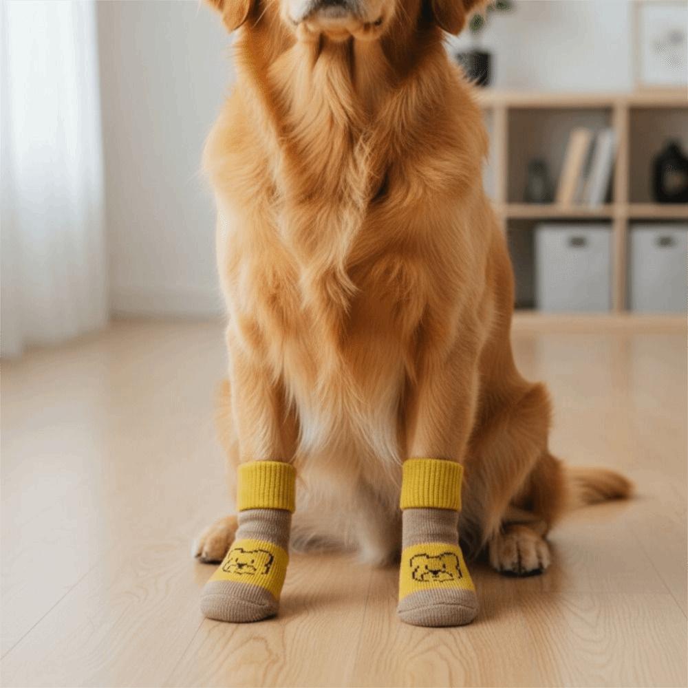4pcs/set Elastic Pet Anti-slip Socks Cartoon Pattern Dog Paw Protectors Pet Footwear  Autumn Winter