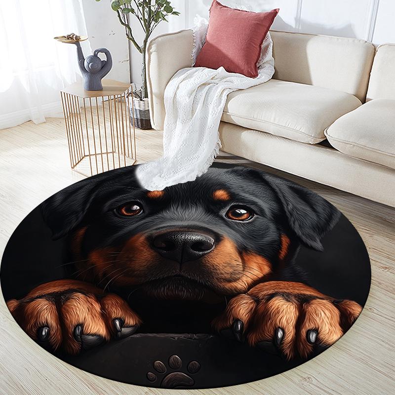 

Black Rottweiler pattern round rug,Carpet Rug for Living Room Bedroom Playroom ,Non-slip Floor Mat,Holiday Gifts and Birthday Gifts. 80cmx80cm