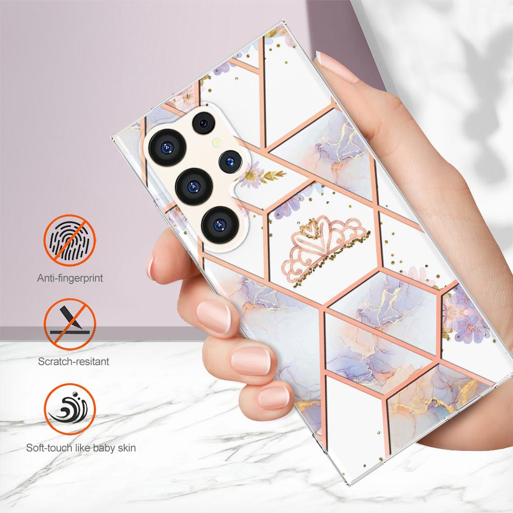 Zlatý okraj Mřížka Mramorový Květ IMD Ultratenký Kryt na Telefon pro Samsung Galaxy S20,S21,S22,S23,S24,A11,A12,A13,A14,A23,A34,A54,A53,A73,A33,A01,A02...