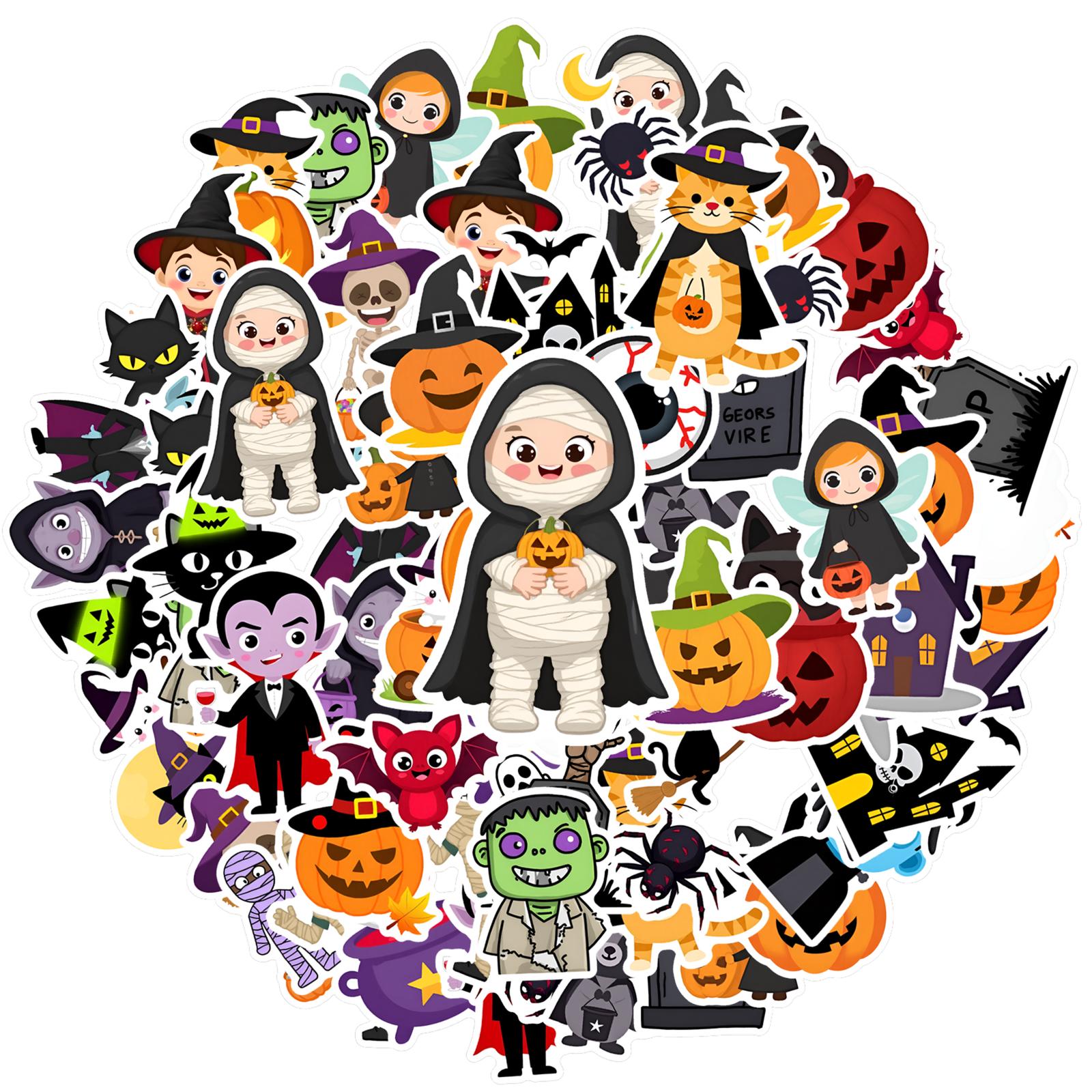 

35pcs-50pcs Cute Ghosts Stickers Playful Witches Funny Stickers Teacher Reward Stickers For Guitar Laptop Helmet Skateboard