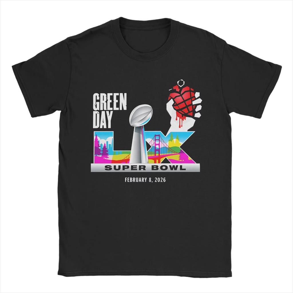 2026 New Green Day Super Bowl LX Graphic Tshirt Cotton unisex Short Sleeve Loose shirt Y2k rock fashion Summer Men streetwear