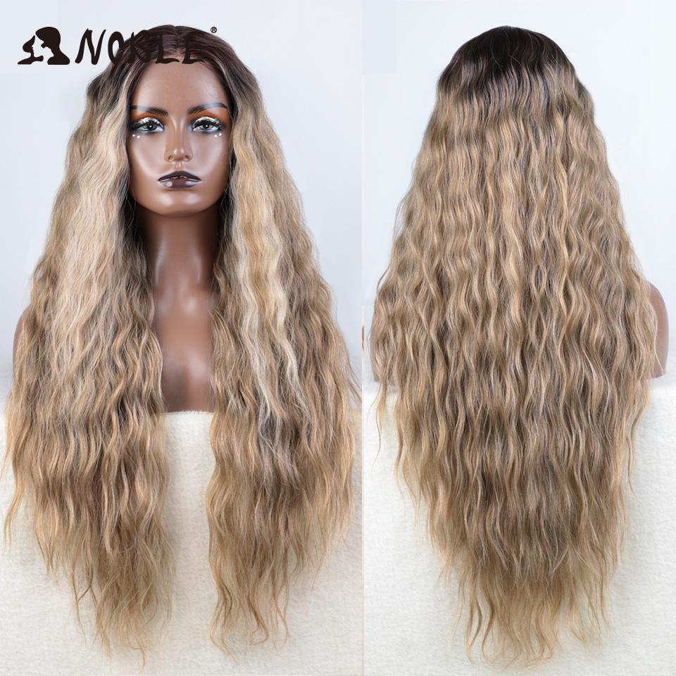 Noble Synthetic Lace Front Wig Long Wavy Ombre Blonde Wig Red Wigs Lace Part Synthetic Lace Wigs For Women Lace Front Wigs