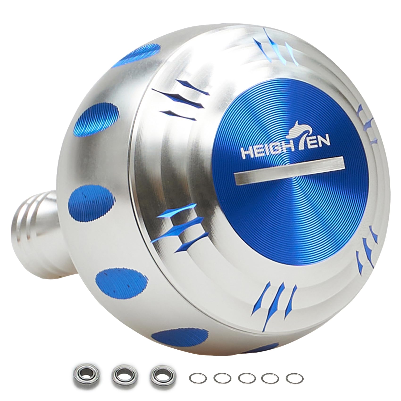 

HEIGHTEN 45mm Power Reel Handle Knob, 4 Colors, Compatible with Shimano B-Type and Daiwa L-Size Reels, Harmer Series (Silver/Blue, 45mm) (0085)