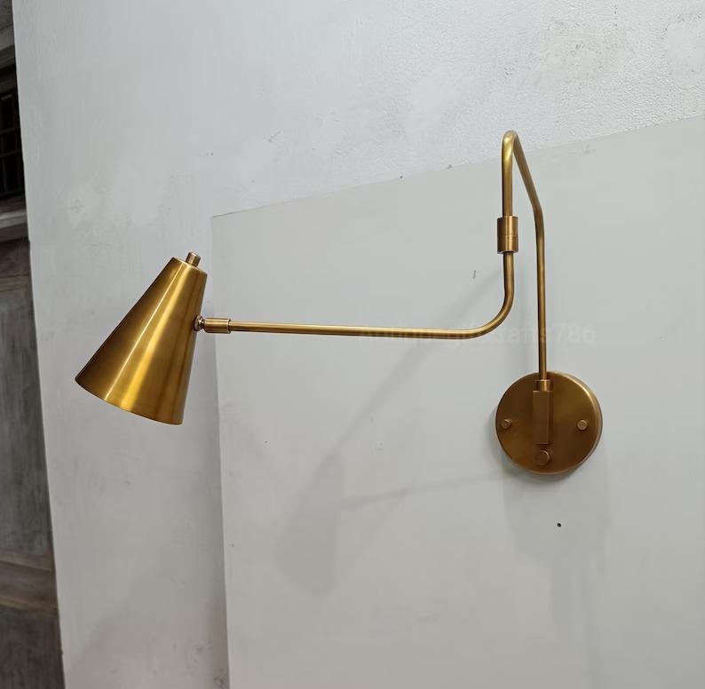 Stilnovo Style Brass Swing Arm Wall Sconce: Mid-Century Modern Reading Light