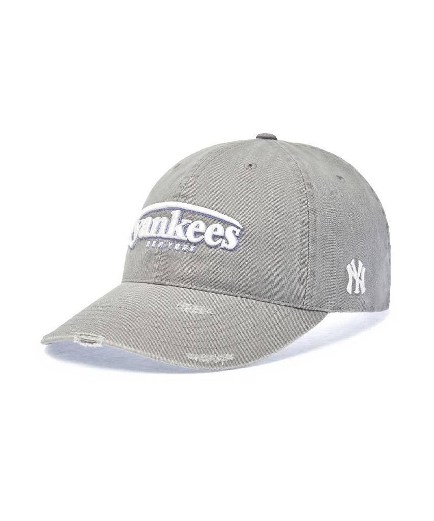 Emelbi Vintage Damaged Curve Logo Unstructured Ball Cap Ny (Grey)