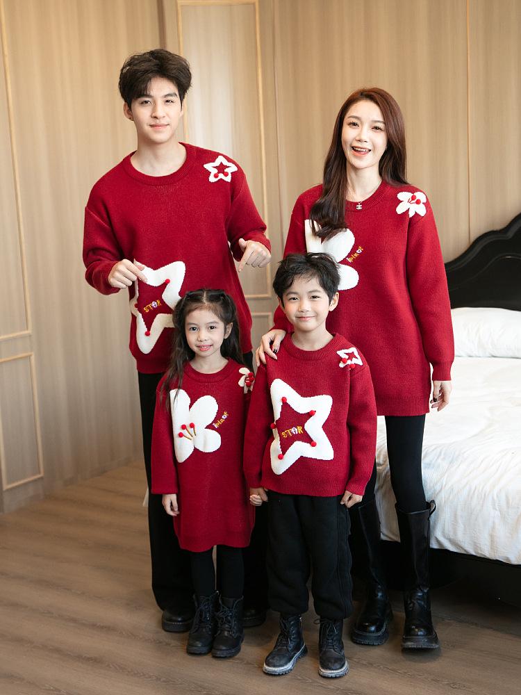 2026 Trendy Festive Red Year of the Horse Family Sweaters: Thickened Parent-Child Wear for New Year - Mother-Son & Mother-Daughter Styles Available