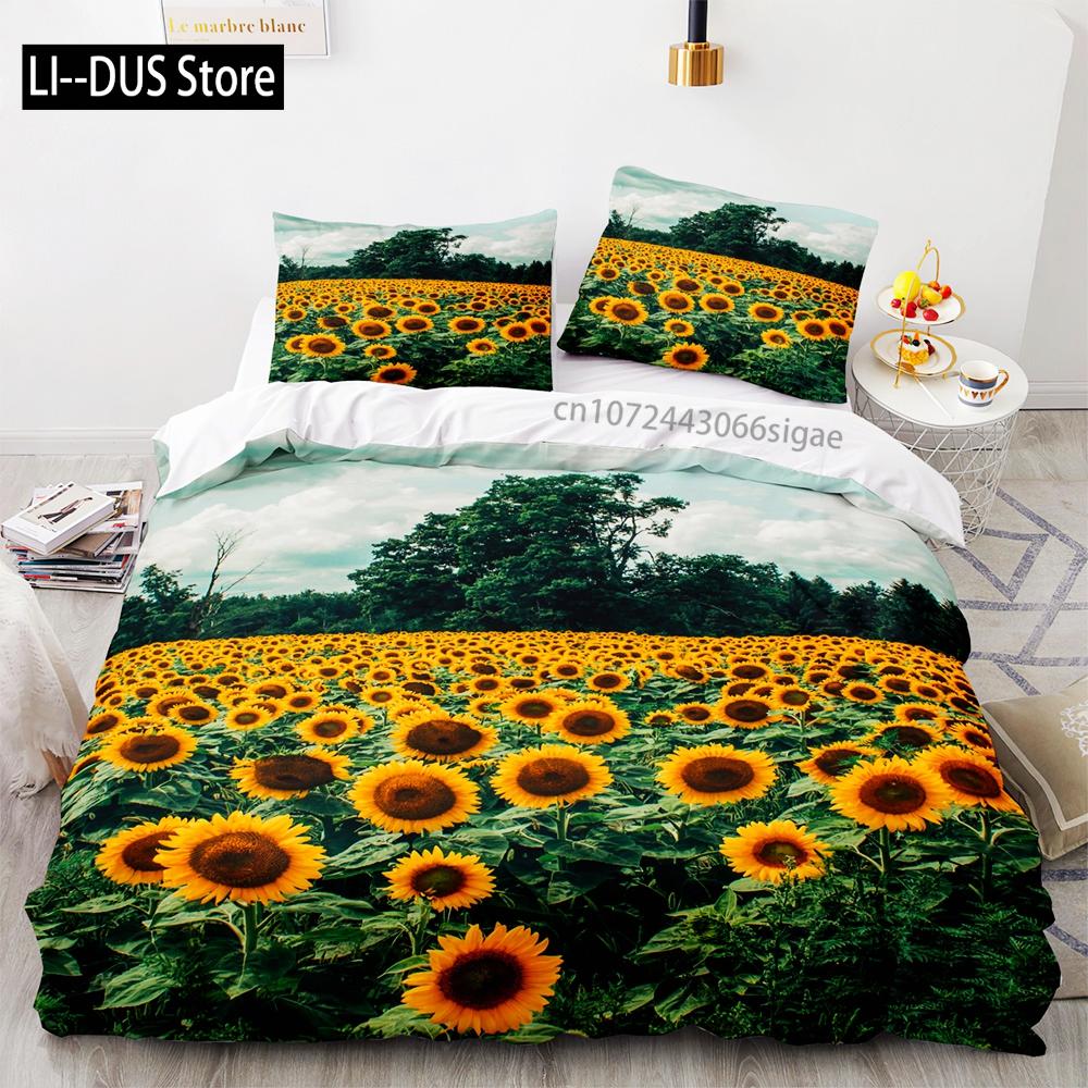 Sun flower Bedding Set Single Twin Full Queen King Size sunflower Bed Set Aldult Kid Bedroom Duvetcover Sets 3D Print 035