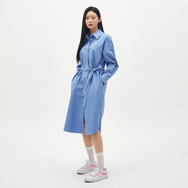 Rap Strap Belt Slit Long Shirt Dress Ar1Wo262