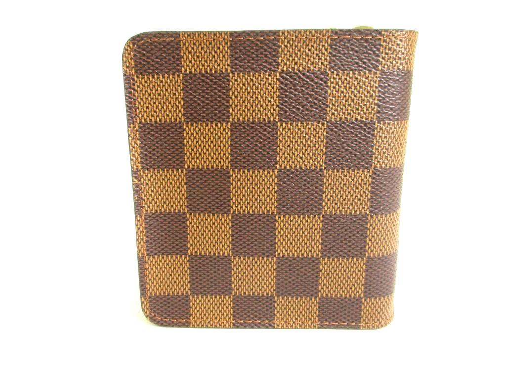 Authentic LOUIS VUITTON Damier Brown Leather Bifold Wallet Compact Zip #9750  Refurbished