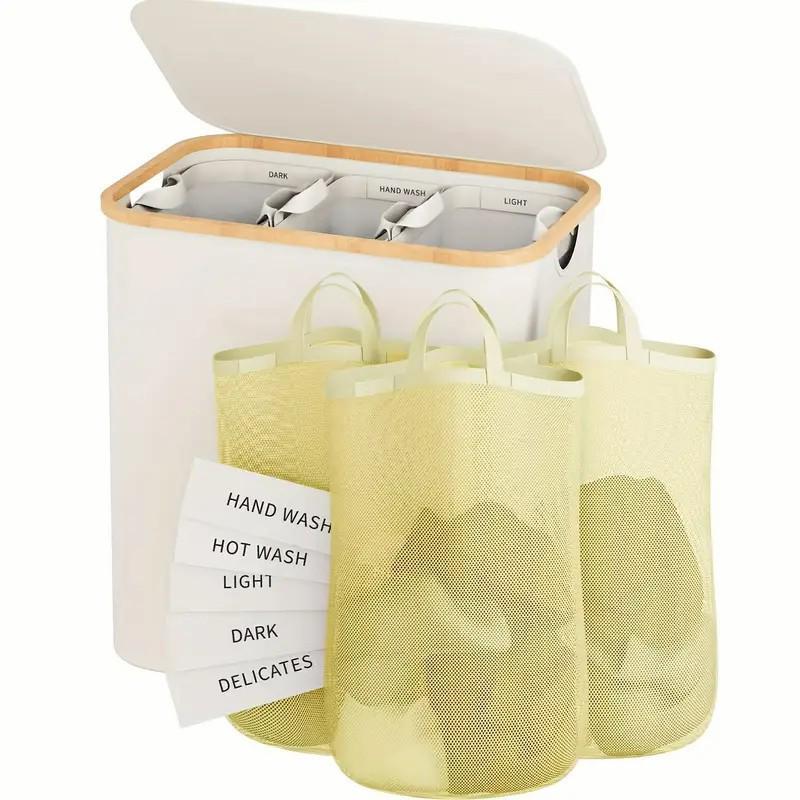 Foldable Bamboo Laundry Hamper with Lid and Inner Bag for Bedroom Storage.