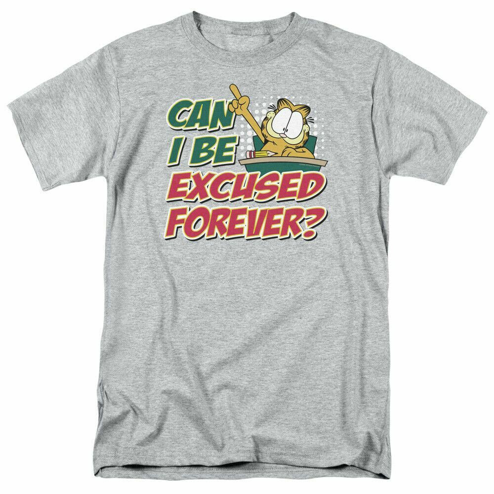 26 Garfield Excused Forever T Shirt Mens Licensed Jim Davis Comics Tee Sport Gray Unisex T-Shirt L