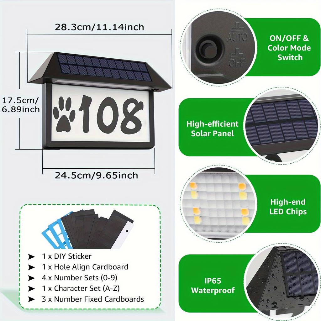 Solar House Number Light Outdoor Waterproof LED Address Sign Lamp Wireless Sunpower Garden Door Decorative Plaque Wall Light
