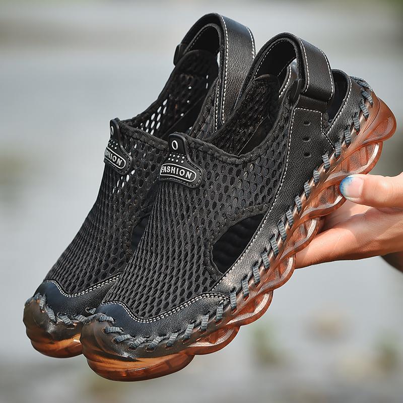 Summer Outdoor Men's Handmade Candy Bottom Leather Sandals Mesh Shoes Sports Sandals