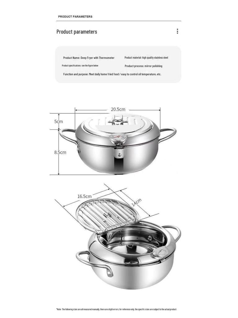 304/201# Stainless Steel Tempura Fryer with Oil Temperature Display & Filtering Lid