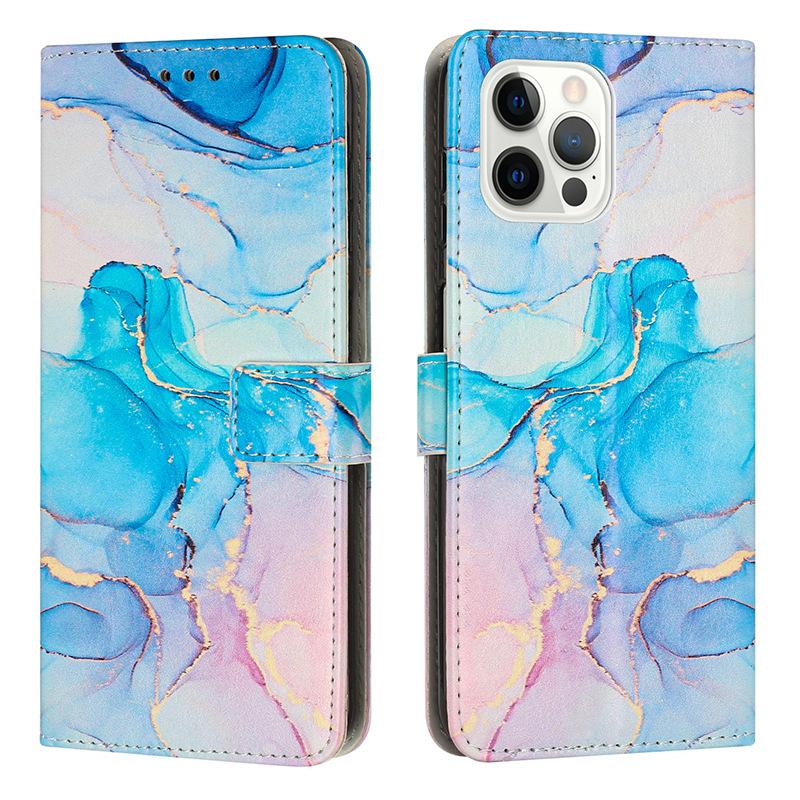 Applicable to Apple 16E mobile phone case iPhone15PROMAX mobile phone leather case flip painted marble protective case