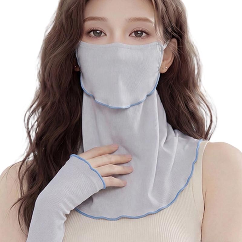 Ruffle Trim Face Cover for Women Sun Protections Half Face Mask with Neck Shielding for Outdoor Cycling Hiking Commuting