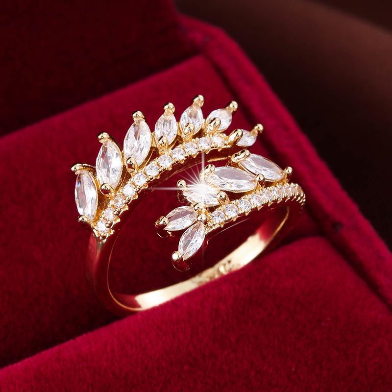 Elegant Wheat Ear Design Ladies  Ring: Stylish Copper Band with Cubic Zirconia for the Index Finger Adjustable