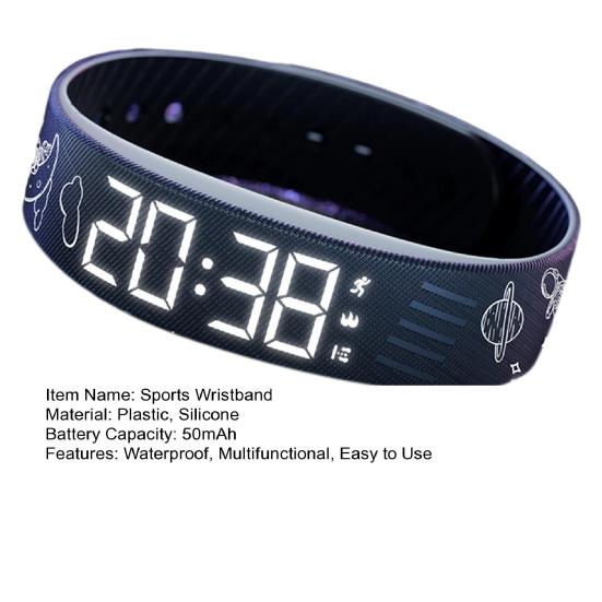 Fitness Alarm Clock Watch IP65 Waterproof Multifunctional USB Charging Digital Silent Vibration Wake-Up Sports Wristband