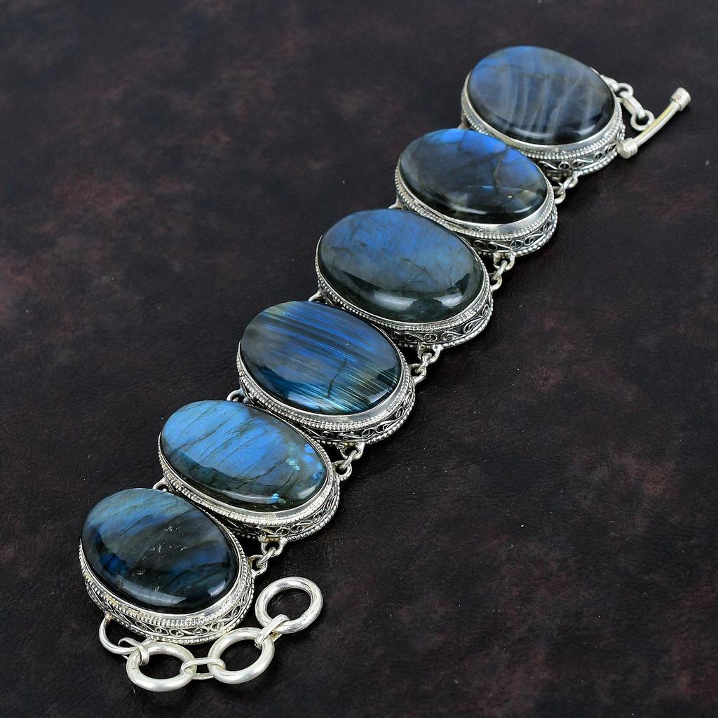 Labradorite Bracelet Natural Gemstone Bracelet Handmade Boho Jewelry 925 Sterling Silver Bracelet Adjustable Chain Bracelet Vintage Bracelet