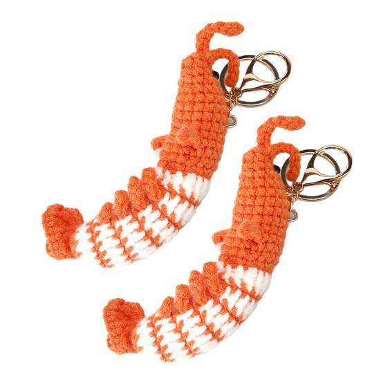 Crochet Wool Shrimp Keychain Pendant Handcrafted Cartoon Design Animal Keyring