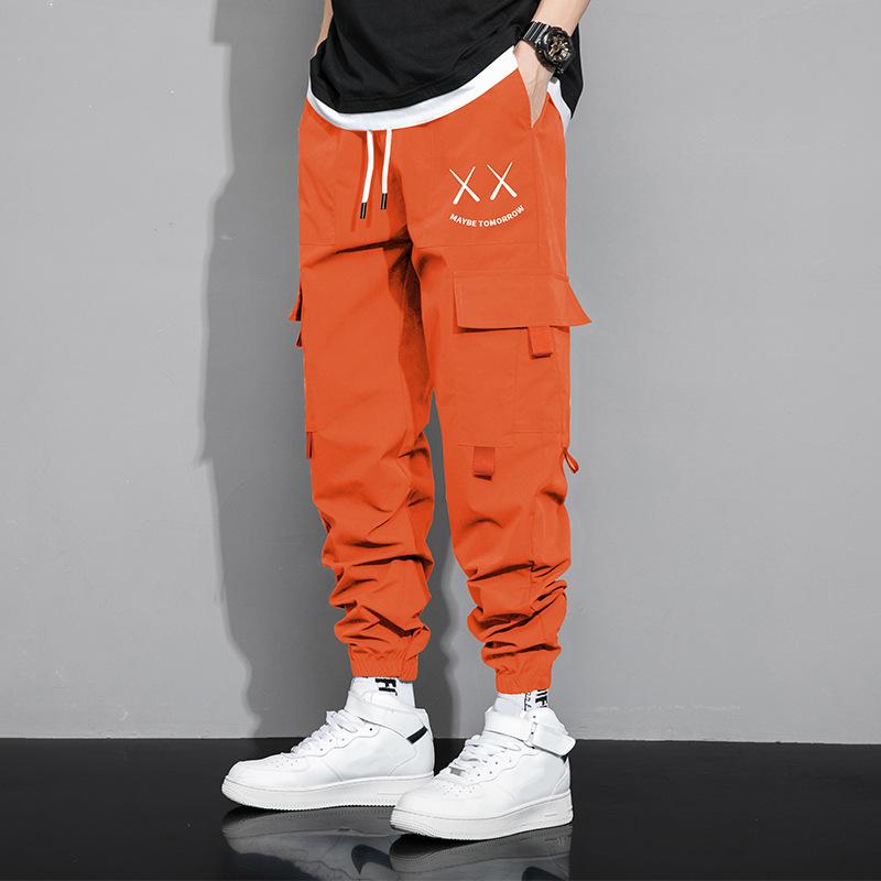 Mode Druck Buchstaben Große Tasche Herren Cargohose Klassisch Locker Kordelzug Taille Street Casual Männlich Hübsche Hose