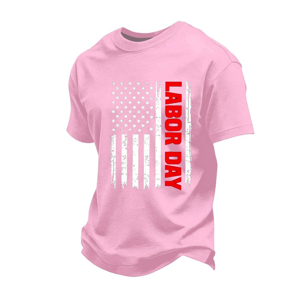 Men's Loose Fit Casual Short Sleeve T Shirt Labor Day Printed Graphic Tee Comfortable Workwear Top for Everyday Use
